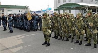 A ceremony is held at the U.S. naval base in Sasebo, southern Japan, to mark the beginning of Japan-U.S. defence exercises December 3, 2010.