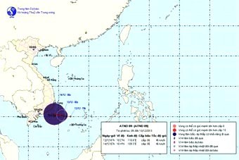 The position of the tropical depression off Vietnam’s southern coast on December 13 (Photo: national weather bureau)