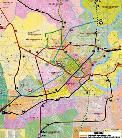 A map of planned subway systems in Ho Chi Minh City