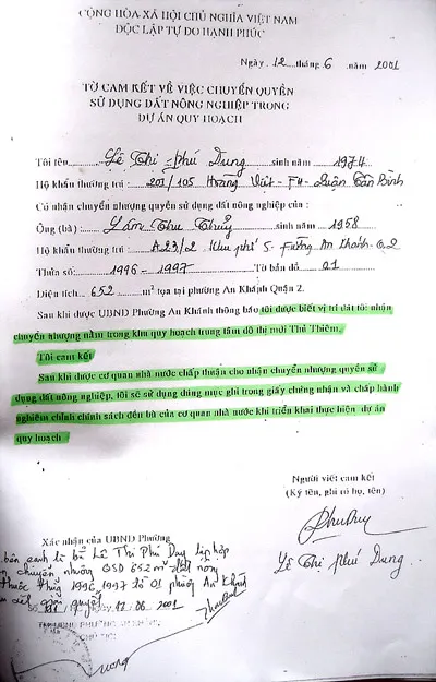 Gia đình Nguyễn Hồng Quang cam kết chấp hành chính sách đền bù nhưng vẫn chống đối.