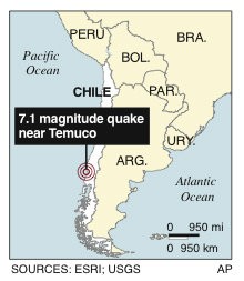 Map locates where a 7.… Read more »1 magnitude earthquake has struck near Temuco, Chile