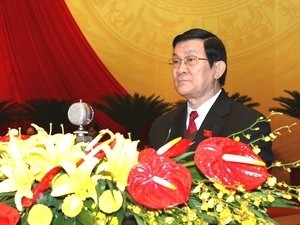 Mr. Truong Tan Sang delivers the report on Jan. 12, 2011 in Hanoi (Photo: Vietnam News Agency)