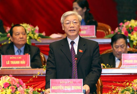 Mr. Nguyen Phu Trong chairs a session during the National Party Congress in Hanoi from January 12 to January 19, 2011. (Photo: Vietnam News Agency)