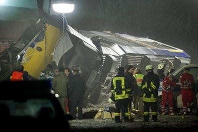 Ten people died when a regional passenger train collided with a goods train late Saturday in eastern Germany, police and firemen said