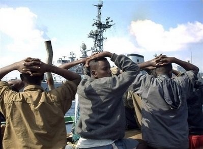 File photo of suspected Somali pirates arrested by French soldiers in the Gulf of Aden.