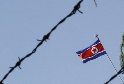 The North Korean flag flies over the nuclear-armed nation's embassy in Beijing.