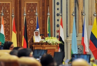Saudi Minister of Petroleum and Mineral Resources Ali Ibrahim Al-Naimi heads the opening and welcome address of the International Energy Forum Extraordinary Ministerial Meeting at the King Abdulaziz International conference center, on February 22, 2011, in Riyadh. AFP