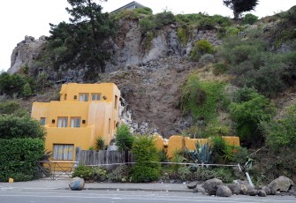 A landslide leads to the abandonment of an adobe-like, styrofoam house in Redcliffs near Christchurch on February 26, 2011. AFP