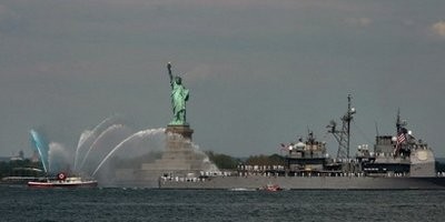 File picture shows the USS Monterey in New York City.