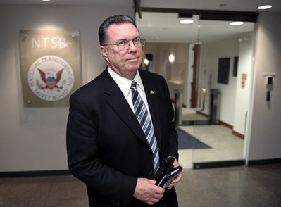 San Bruno, Calif., Mayor Jim Ruane leaves the National Transportation Safety Board after a day hearings in Washington, Tuesday, March 1, 2011, to gather additional factual information for the ongoing investigation into the natural gas pipeline rupture and explosion in September 2010