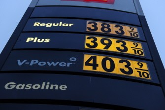 A sign shows gasoline prices at a gas station in Carson, California, the US March 2, 2011. The price of crude oil jumped to above USD102 a barrel as violent clashes in Libya between leader Moamer Kadhafi's forces and the opposition stoked concerns about the country's oil production. AFP