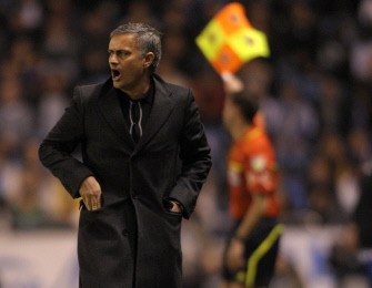 Real Madrid's coach Jose Mourinho reacts during the Spanish league match RC Deportivo de La Coruna vs Real Madrid on February 26, 2011 at Municipal de Riazor Stadium in Coruna. The match ended in a 0-0 draw. AFP