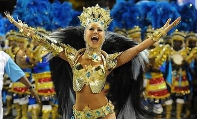 Sabrina Sato of the Vila Isabel samba school performs during the first night of Carnival parades at the Sambadrome in Rio de Janeiro