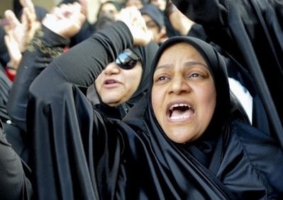 AFP - Anti-government protesters gather outside the Saudi Arabian embassy in Manama.
