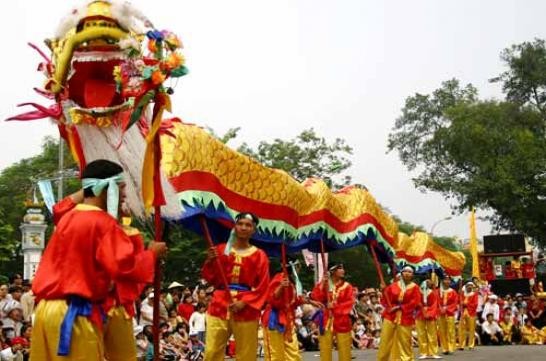 Lion dance performance is performed at Phu Tho District in 2010 to mark the death anniversary of King Hung..