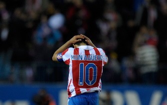 Atletico Madrid's Sergio Aguero reacts during the game. AFP