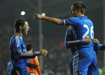 Chelsea's John Terry (R) celebrates after scoring during their English Premier League match between Blackpool and Chelsea at Bloomfield Road in Blackpool, north-west England, on March 7. AFP