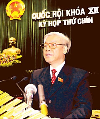 Party General Secretary and National Assembly Chairman Nguyen Phu Trong speaks at the opening of the 9th session of the 12th National Assembly in Hanoi on March 21 (Photo: SGGP)