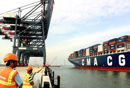 CMA CGM Columba vessel docks at the Cai Mep International Terminal. (Photo:SGGP)