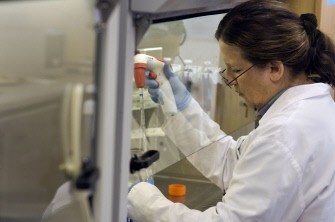 A medical technician works at the South African Tuberculosis Vaccine Initiative (SATVI) at Brewelskloof Hospital, on January 27, 2011, in Worcester, South Africa. The infant is one of 2,784 volunteers in a two-year-trial in South Africa's winelands that scientists hope will lead to a new jab against the lung disease that kills one person every 20 seconds worldwide. South Africa is a prolific testing ground with the world's second heaviest rate of TB after Swaziland, according to SATVI, and preys on weakened immune systems due to high HIV levels. AFP