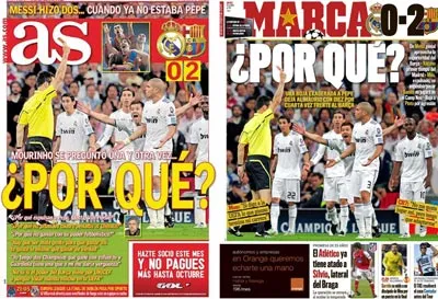 Báo Marca và AS giật tít “Tại sao” trên trang nhất.