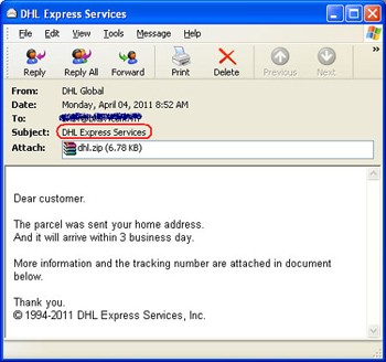 A spam email misusing ID of DHL Express Services