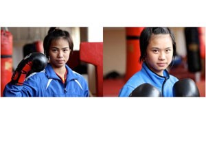 Vuong Thi Vy (left) and Pham Thi Phuong in the junior competition (Photo:aiba.org)