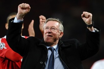 AFP - Manchester United manager Alex Ferguson celebrates as he leaves the pitch after a 4-1 victory during the UEFA Champions League semi-final second leg football match between Manchester United and FC Schalke at Old Trafford in Manchester on May 4, 2011.