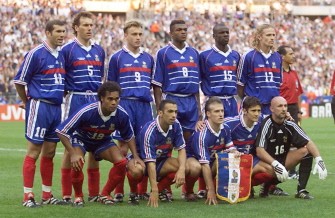 AFP - A file picture taken on July 8, 1998 shows French players posing for the official team picture at the Stade de France in Saint-Denis, a northern suburb of Paris, before their 1998 Soccer World Cup semifinal match against Croatia.