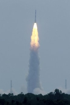 The Polar Satellite Launch Vehicle takes off at the Satish Dhawan Space Centre in Sriharikota, India, Wednesday, April 20, 2011