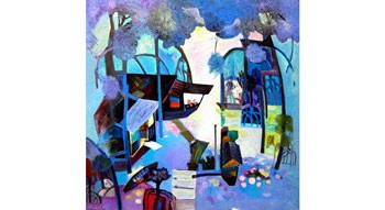 A painting titled “Night in the Southern forest” by Cao Thi Duoc.