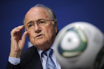 AFP- FIFA President Sepp Blatter gives a press conference with Interpol Secretary-General Ronald K. Noble (not pictured) on May 9, 2011 at the headquarters of the world football's ruling body in Zurich.