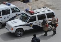 File photo of police cars in Xiahe, Gansu Province.
