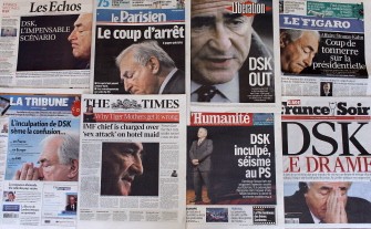 Front pages of French and Foreign newspapers show IMF chief Dominique Strauss-Kahn are illustrated in Paris on May 16, 2011. AFP