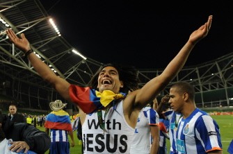 AFP - Falcao celebrates the victory at the end of the UEFA Europa League final