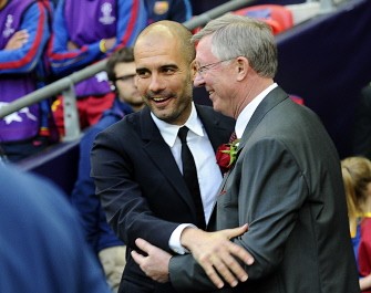 AFP - Barcelona's Spanish coach Josep Guardiola (L) embraces Manchester United manager Alex Ferguson during the UEFA Champions League final