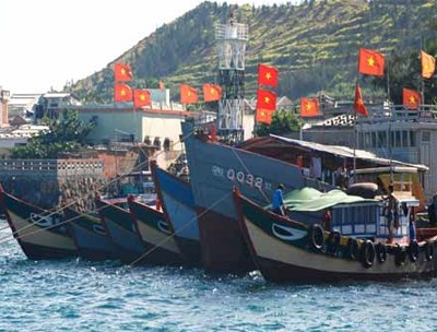 Fishing boats anchored at a port in the central province of Quang Ngai (File)