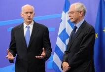 President of the European Council Herman Van Rompuy (R) and Greek Prime Minister George Papandreou (L)