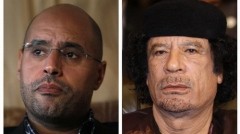 A combination of photos shows Saif al-Islam and his father Libyan leader Muammar Gaddafi