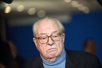 A file picture taken on March 20, 2011 shows the founder and former president of the French National Front party Jean-Marie Le Pen at the party's headquarters in Nanterre, outside Paris after the first round of local elections.