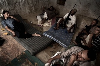 Berber fighters use caves in the western Libyan town of Nalut, near the border with Tunisia, to shelter from grad rocket attacks by Colonel Moamer Kadhafi's forces on August 4, 2011