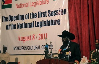 AFP - The President of Southern Sudan Salva Kiir addresses the opening of newly independent South Sudan's parliament in the capital Juba, on August 8, 2011