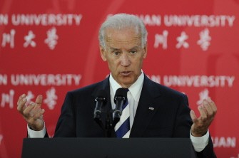US Vice President Joe Biden speaks to students at Sichuan University in Chengdu on August 21, 2011.