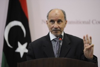 Libyan rebel leader Mustafa Abdel Jalil holds a press conference on August 27, 2011 in Benghazi during which he promised that Moamer Kadhafi and officials of his regime would be given a fair trial.