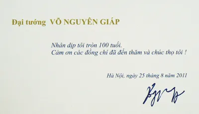Lời cảm ơn của Đại tướng Võ Nguyên Giáp