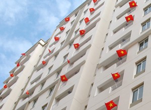 Vietnamese flags seen at an apartment block in Ho Chi Minh City on the occasion of Vietnam’s National Day, September 2 (Photo: Tuong Thuy)