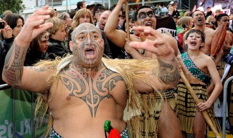 AFP - Maori warriors perform a 'haka' to New Zealand All Black rugby players during the team's official welcoming ceremony in Auckland on September 3, 2011. The All Blacks are preparing for the 2011 Rugby World Cup to be played September 9 to October 23.