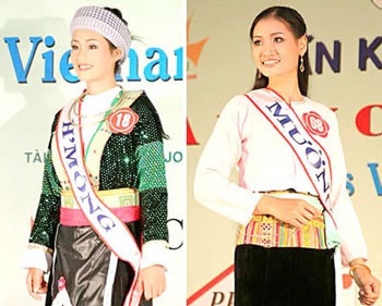 Traditional costumes of the H’mong ethnic group (L) and the Muong people (R) Traditional costumes of the Lo Lo ethnic group (L) and the Nung people (R)
