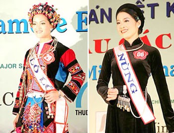Traditional costumes of the Lo Lo ethnic group (L) and the Nung people (R)