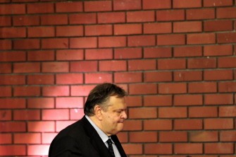 AFP - Greek Finance Minister Evangelos Venizelos arrives at a press conference on September 11, 2011 in Thessaloniki. Venizelos announced new budget cuts, totalling around two billion euros.